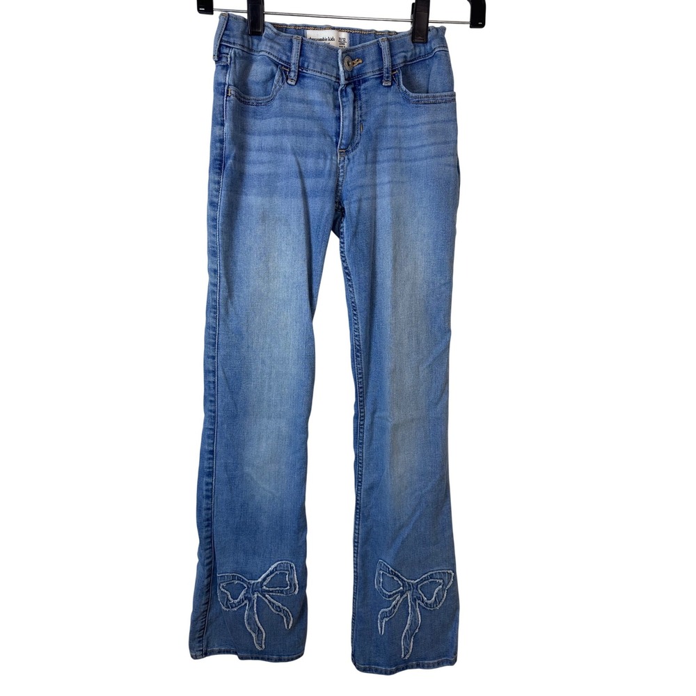 Abercrombie Kids Bootcut Jeans Girls Size 11/12 Long Blue Low Rise Bow Stretch